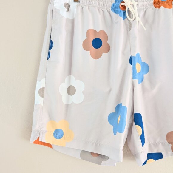 Men's PacSun Light Gray Daisy‎ Print Swim Trunks 6" Inseam Size L Relaxed - Picture 3 of 15